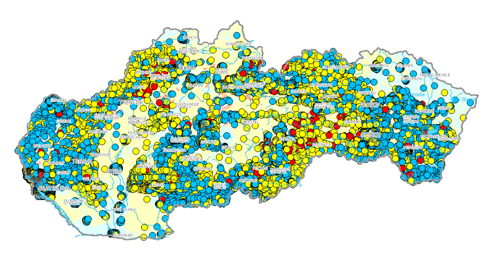 mapa, ktora ukazuje mieru znečistenej vody na Slovensku